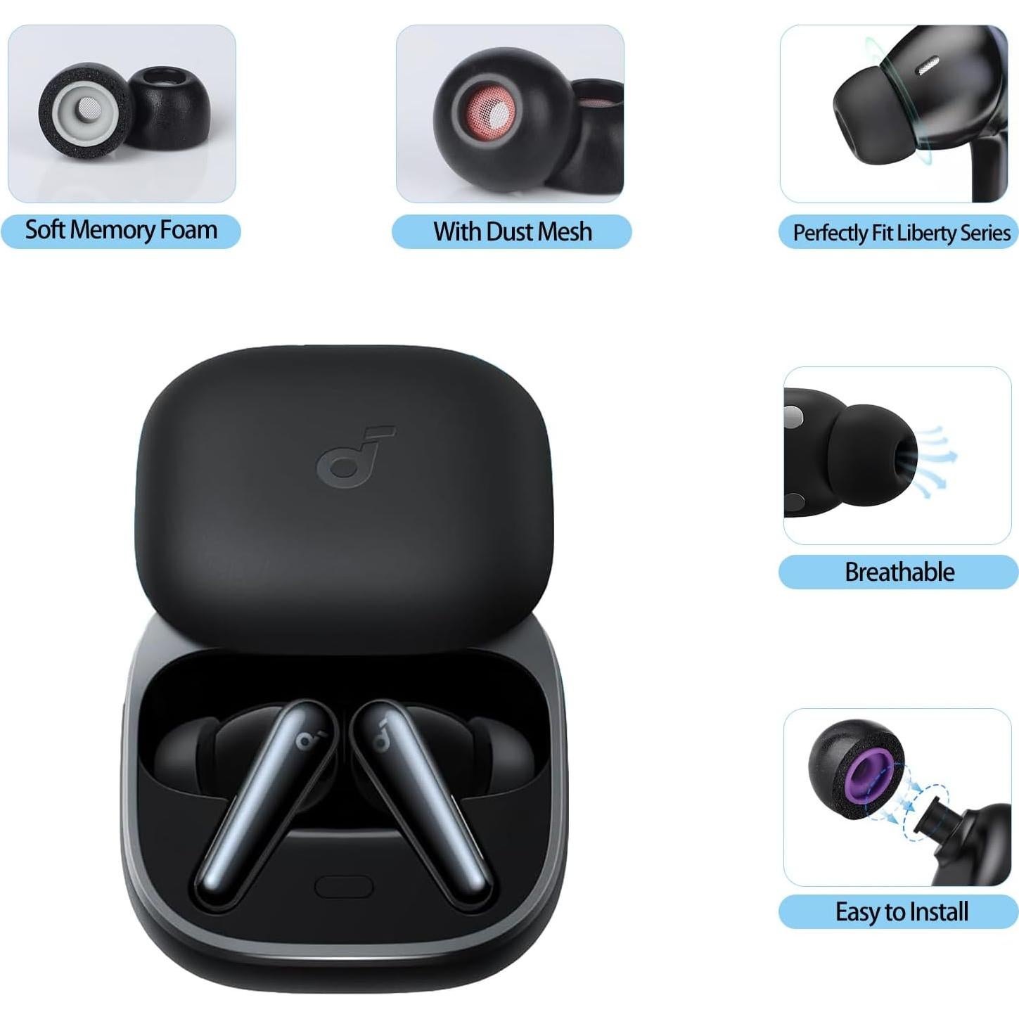 Puntas de oído de espuma viscoelástica SEICHYGO para Anker Soundcore