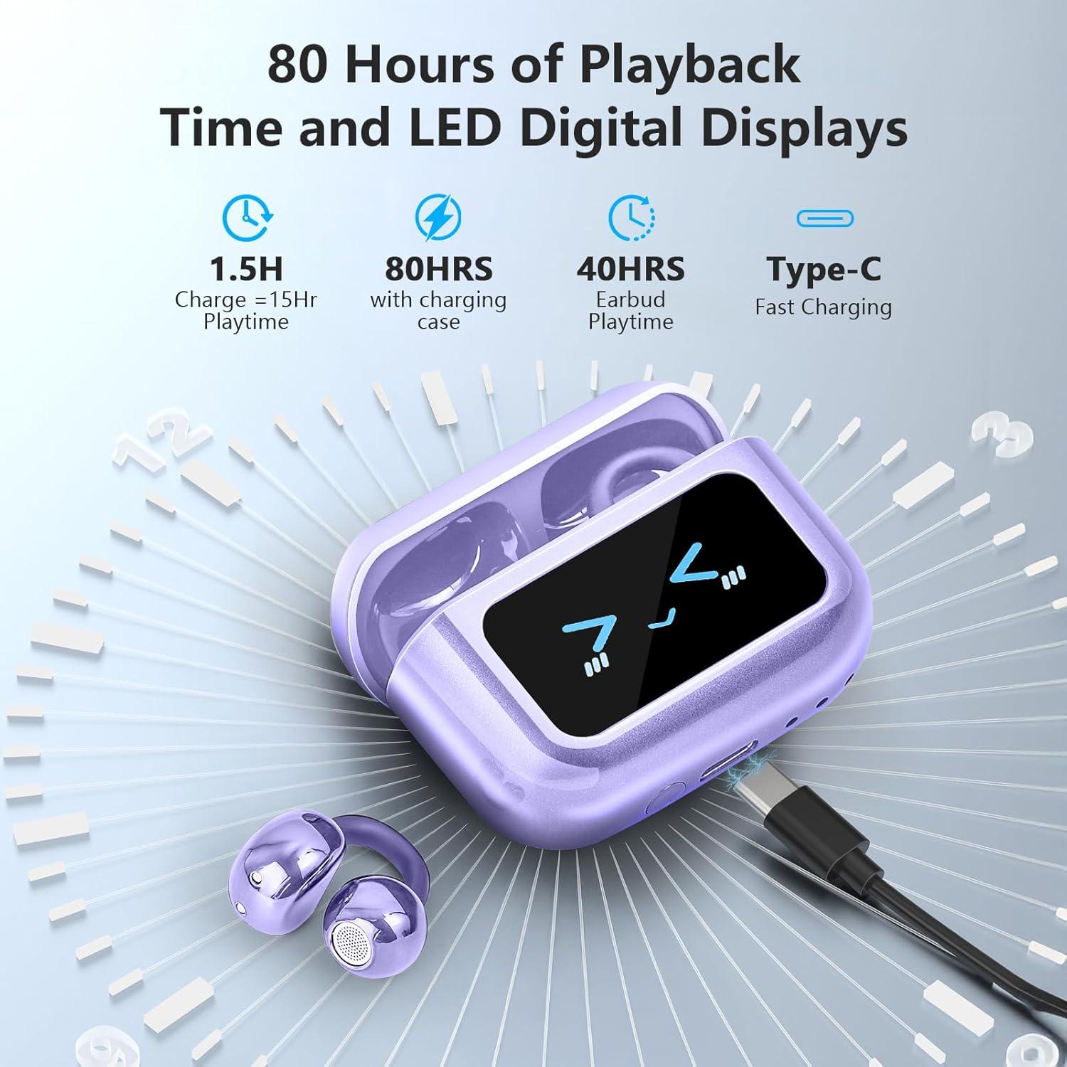 Auriculares Inalámbricos Bluetooth 5.4 TANFESO M100 IPX7 Púrpura