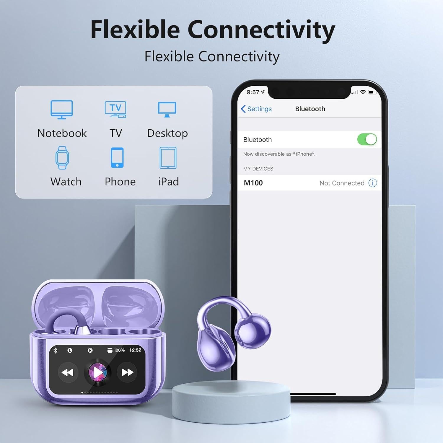 Auriculares Inalámbricos Bluetooth 5.4 TANFESO M100 IPX7 Púrpura