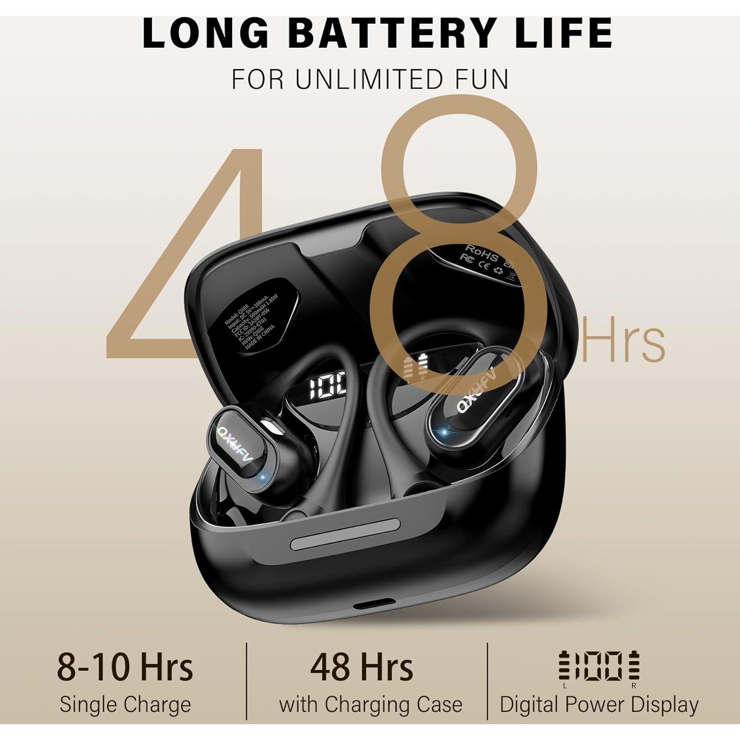 Auriculares Bluetooth 5.4 QXUFV de oido abierto IPX7 48h