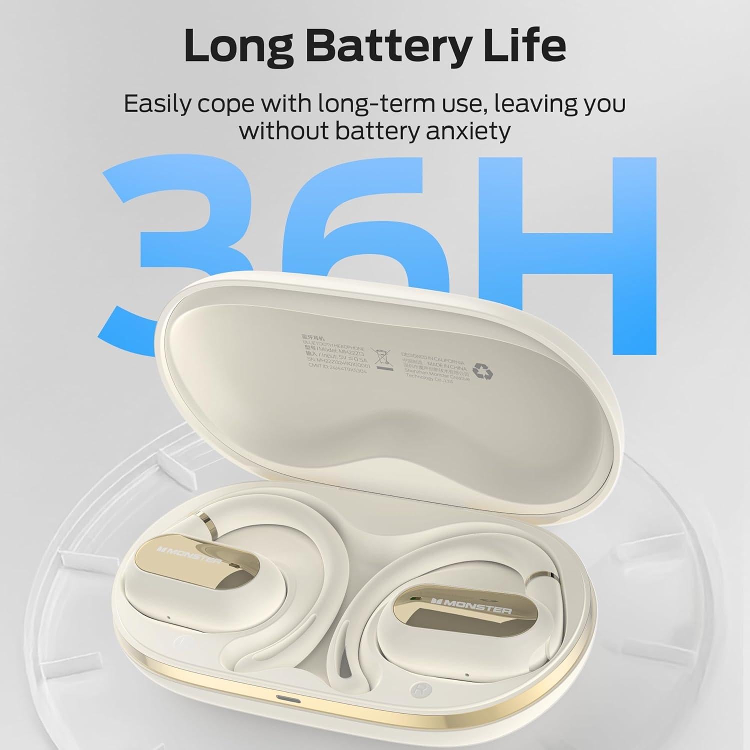 Auriculares Bluetooth Monster Open Ear AC322, 36H Batería IPX5