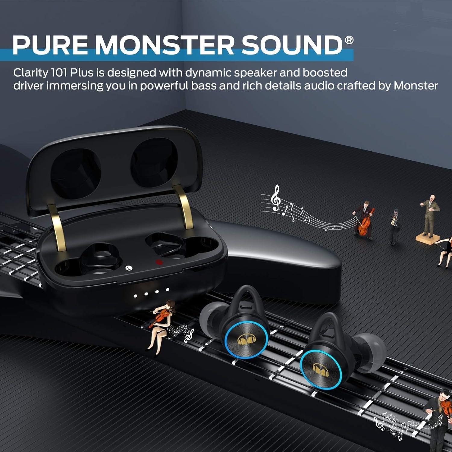 Auriculares Inalámbricos Monster Clarity 101Plus, Bluetooth 5.0, In-Ear con Estuche de Carga