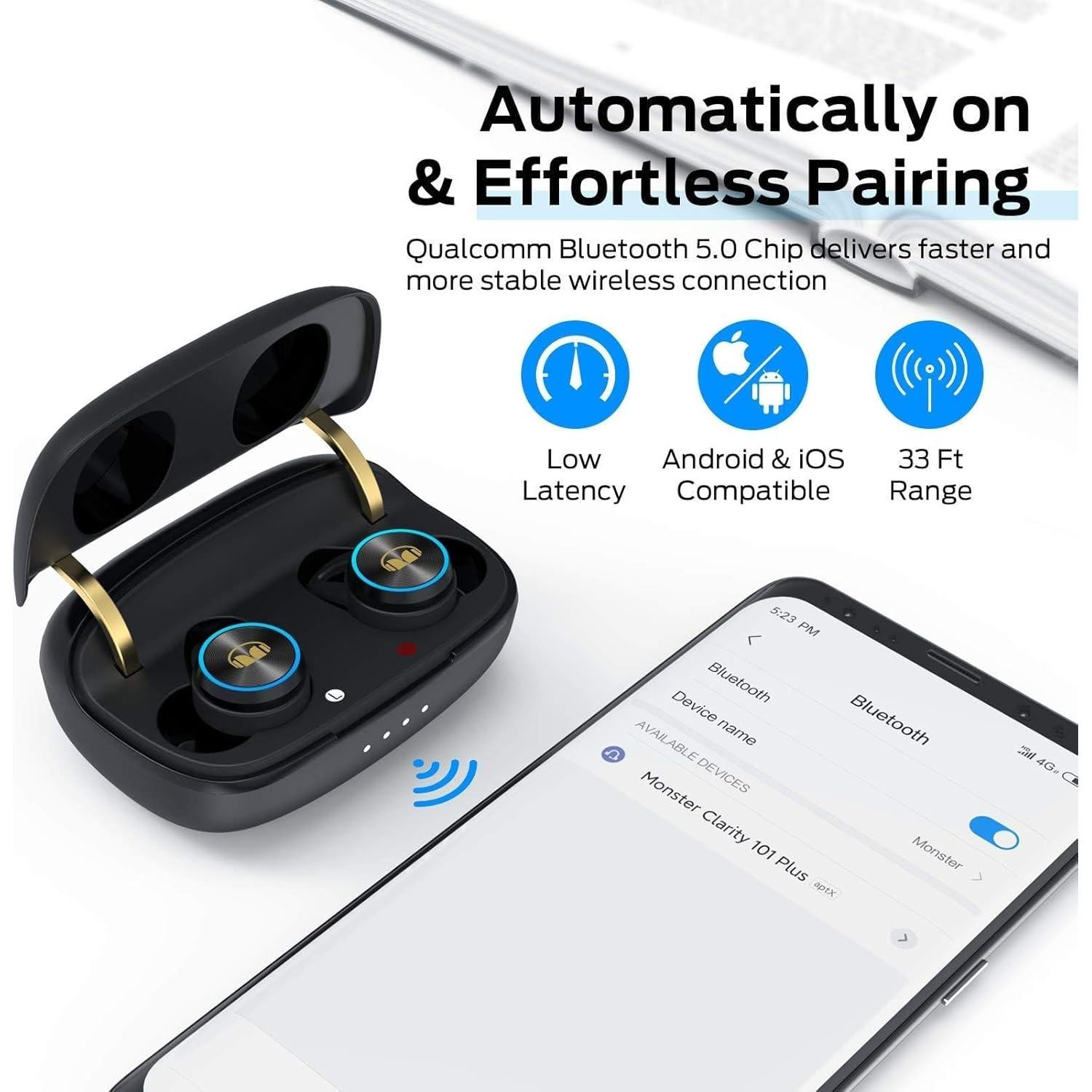 Auriculares Inalámbricos Monster Clarity 101Plus, Bluetooth 5.0, In-Ear con Estuche de Carga