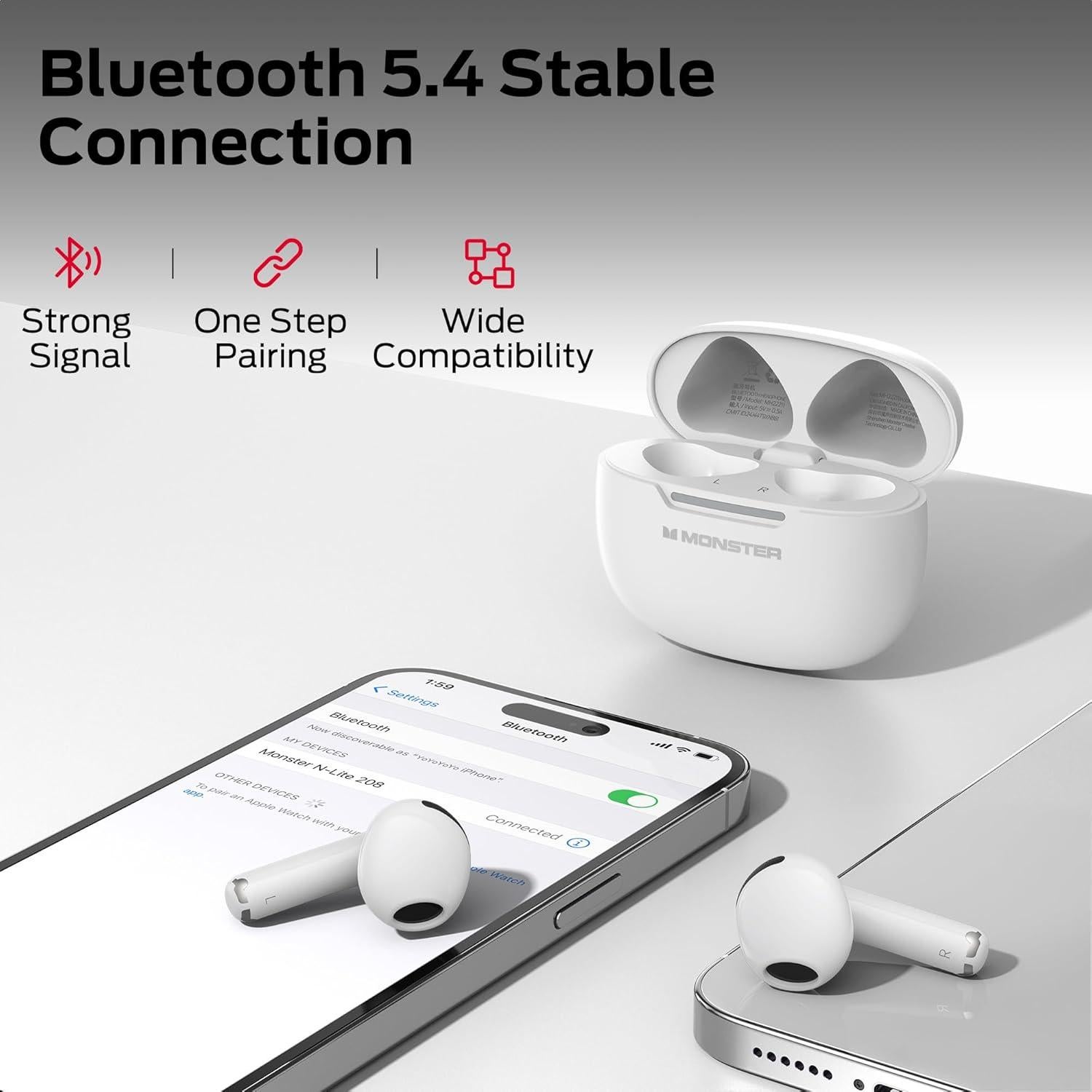 Auriculares Inalámbricos Monster N-Lite 208 Bluetooth 5.4, 30H Batería