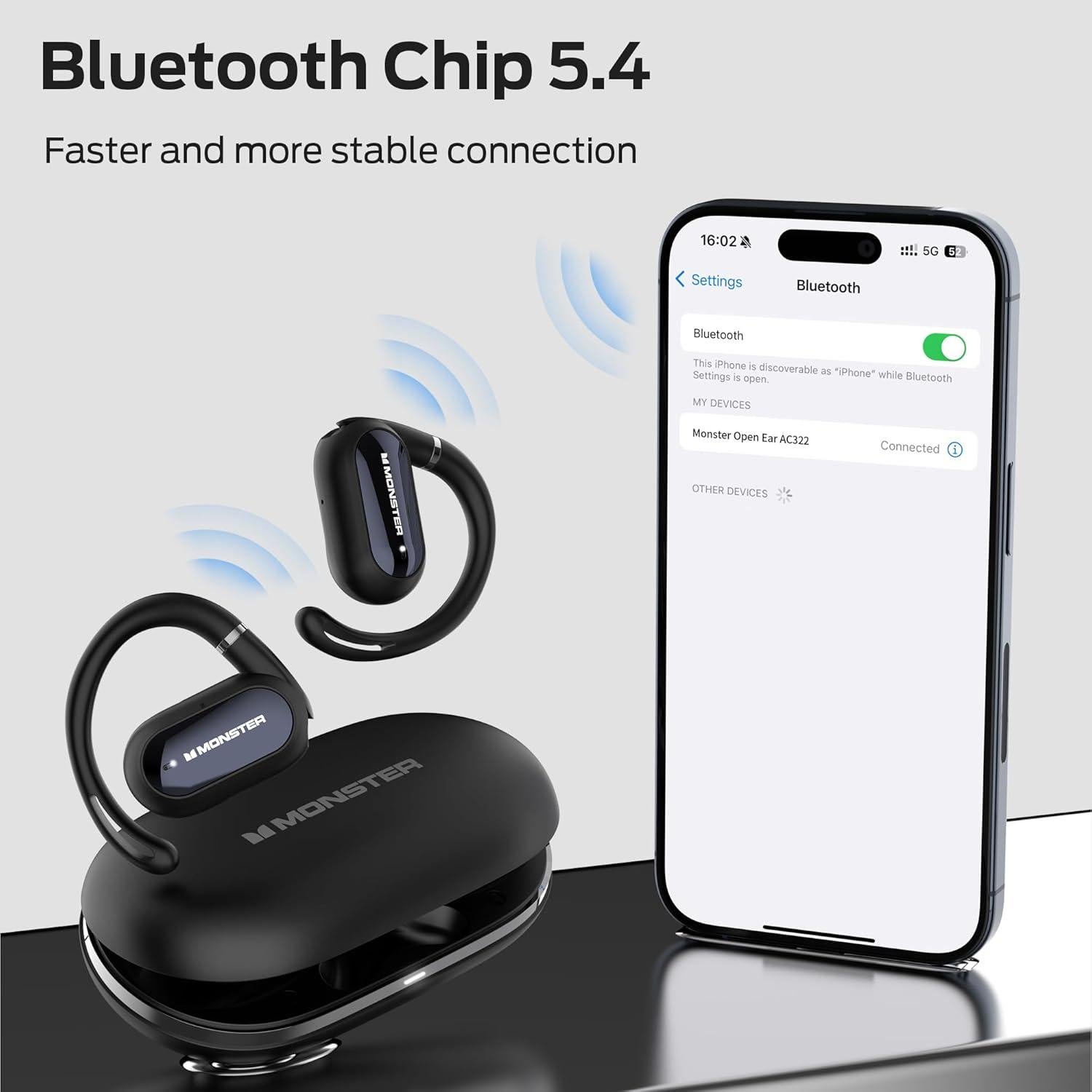 Auricular Bluetooth Monster Open Ear AC322, 36H Batería, IPX5