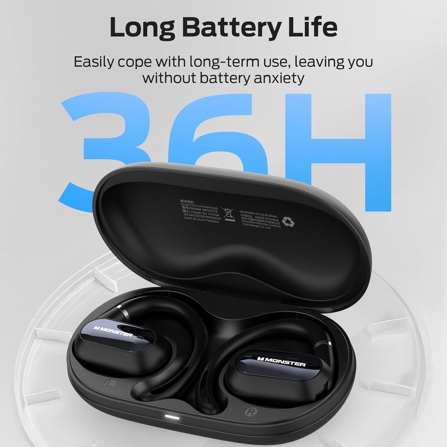 Auricular Bluetooth Monster Open Ear AC322, 36H Batería, IPX5