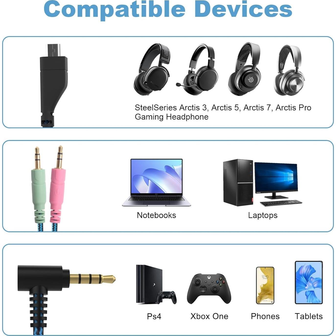 Cable de audio de reemplazo Hizsoaor 2m para SteelSeries Arctis