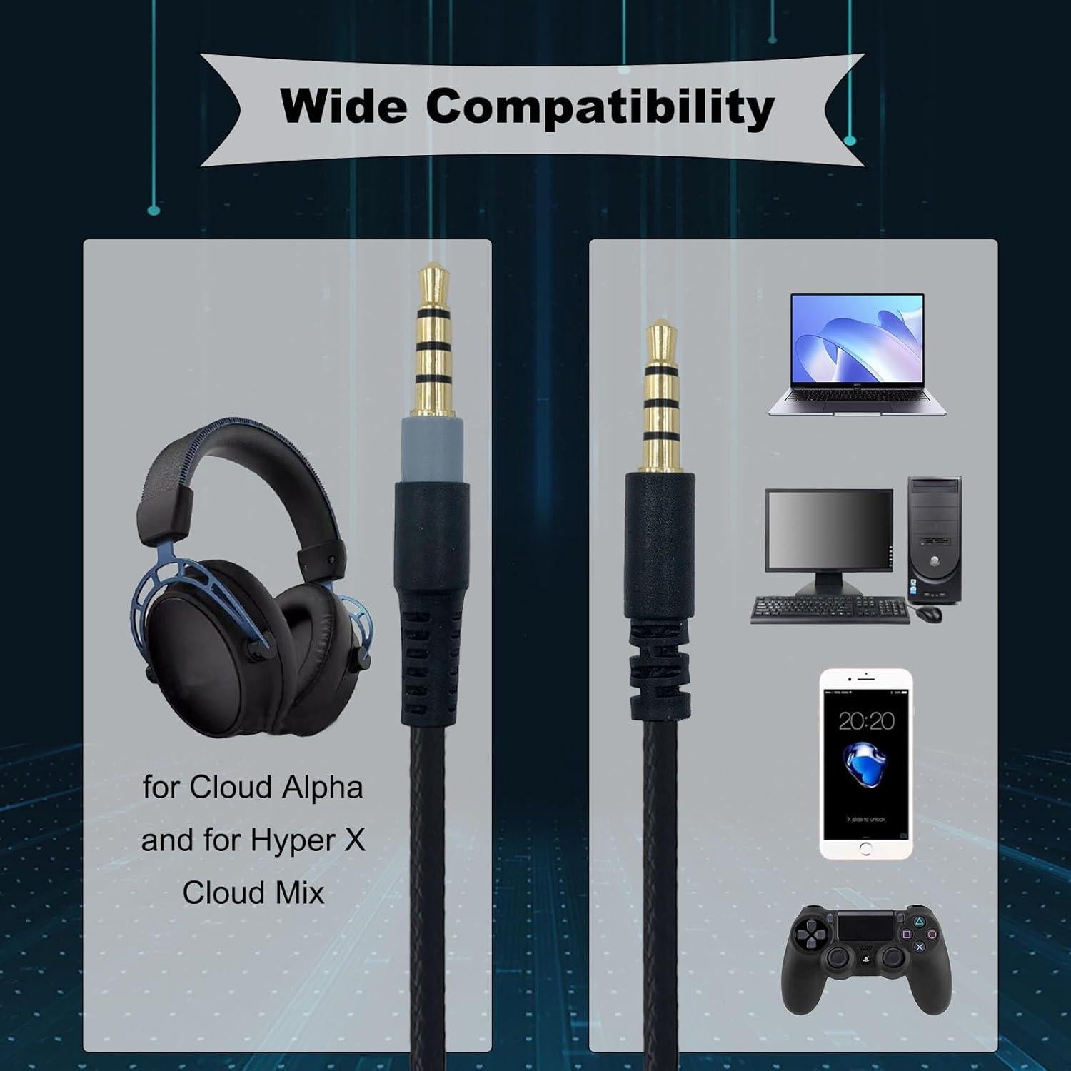 Cable de Audio de Reemplazo SPTSSWET 1.5m para HyperX y Logitech