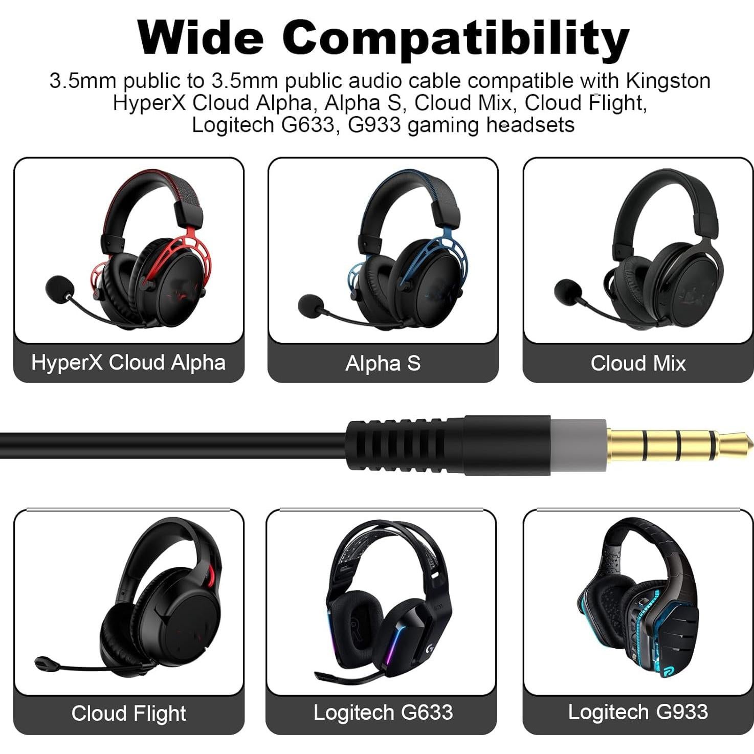 Cable de audio 3.5mm Hizsoaor para HyperX y Logitech 1.3m a 2.5m