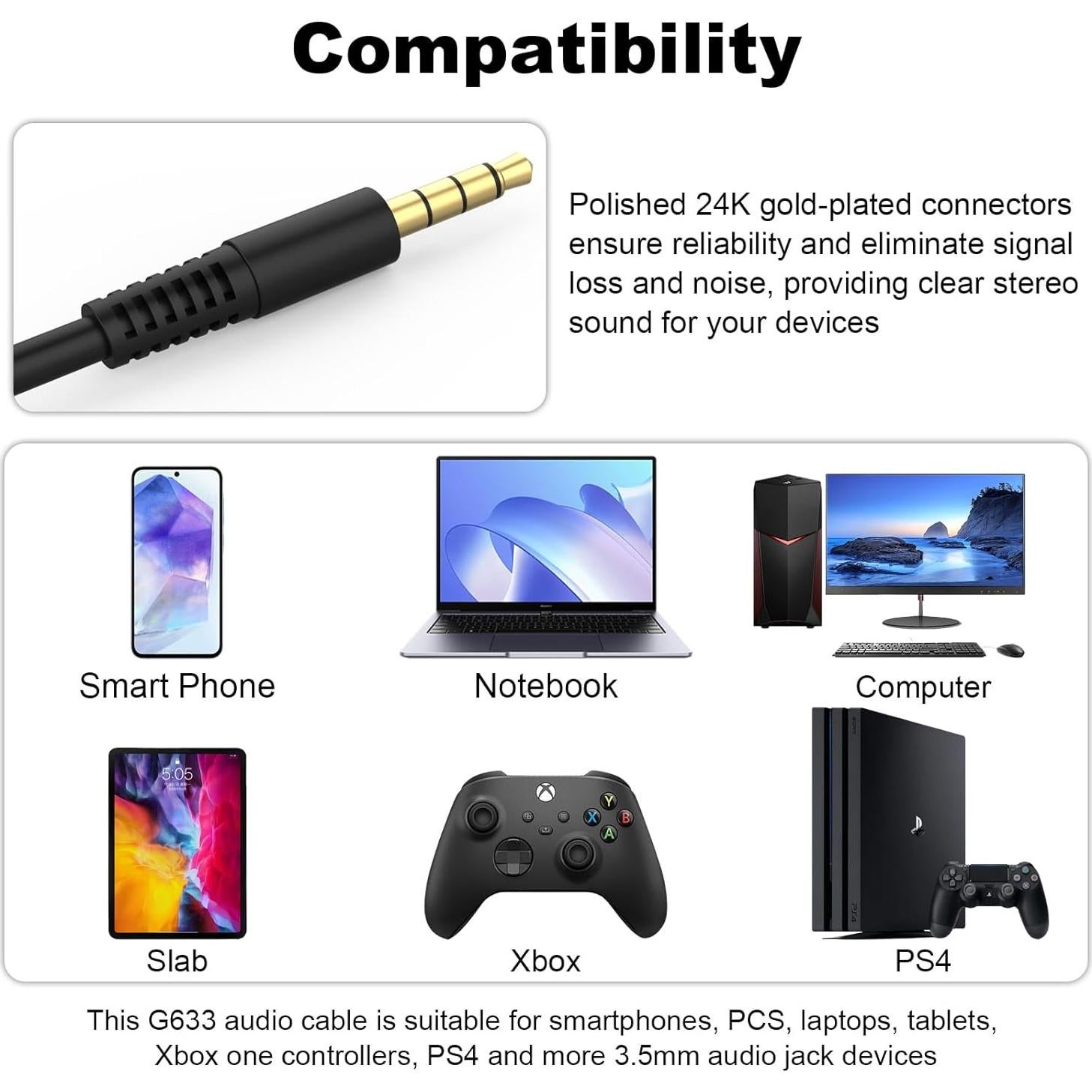 Cable de audio 3.5mm Hizsoaor para HyperX y Logitech 1.3m a 2.5m