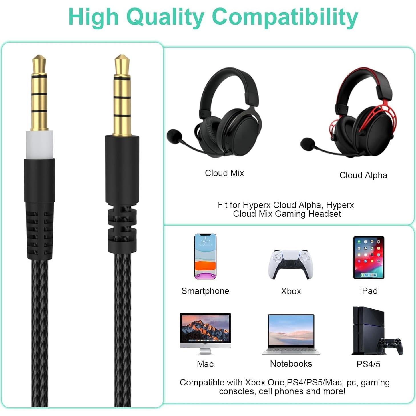 Cable de audio de reemplazo 3.5mm Toeasor para HyperX y Logitech