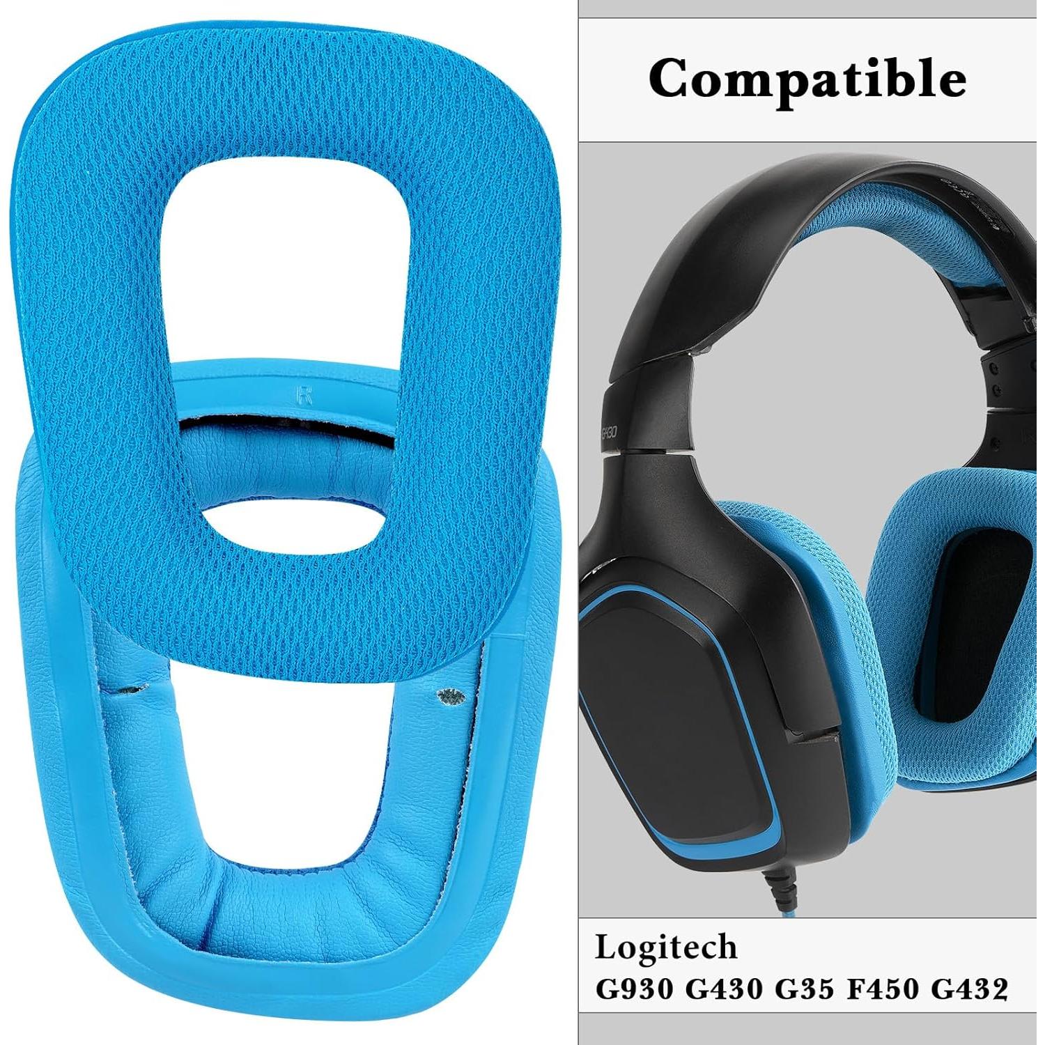 Almohadillas de Reemplazo Logitech G430 G930 G35 G432 - Tela de Malla Azul