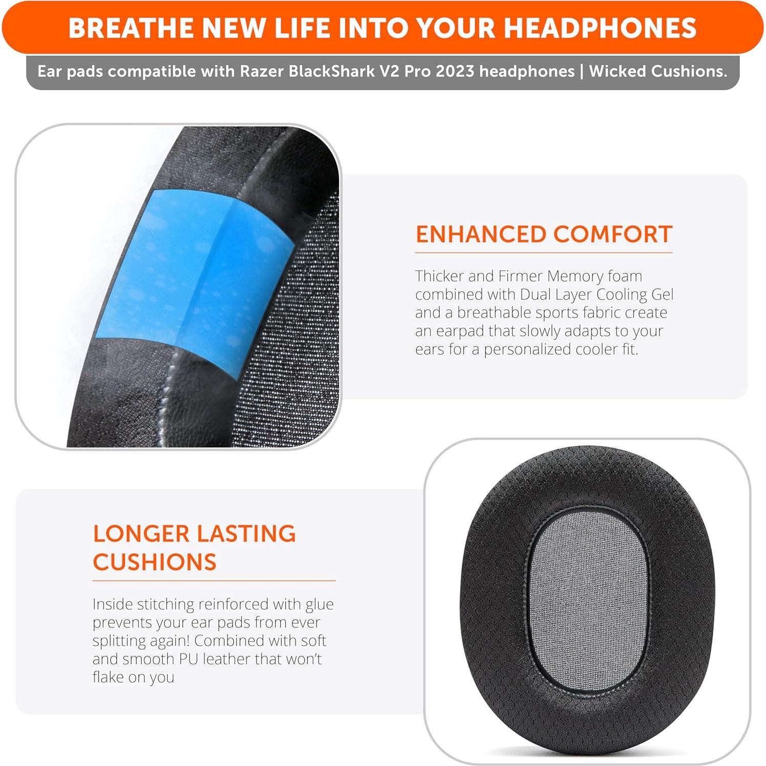 Almohadillas de Gel Refrigerante WC Freeze para Razer Blackshark V2 Pro 2023 - Comodidad y Aislamiento Acústico
