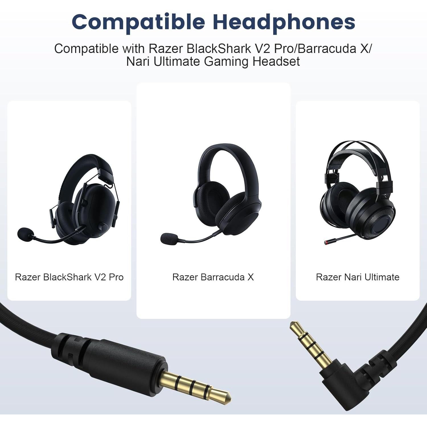 Cable de audio Aux 1.5 m Arzweyk para Razer BlackShark V2 Pro