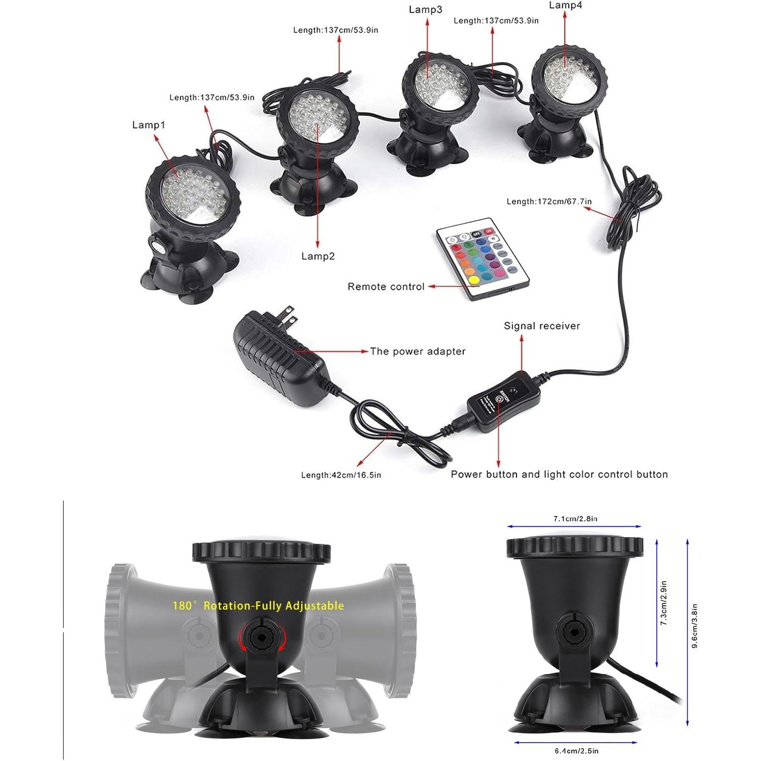 Luces LED Subacuáticas RGB SHOYO 4 en Set IP68