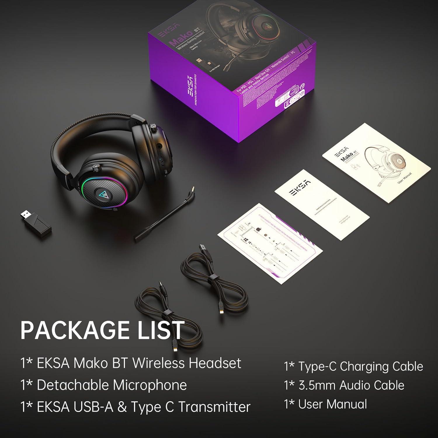 Auriculares Inalámbricos EKSA EM1 BT para Juegos - 50H Batería, RGB