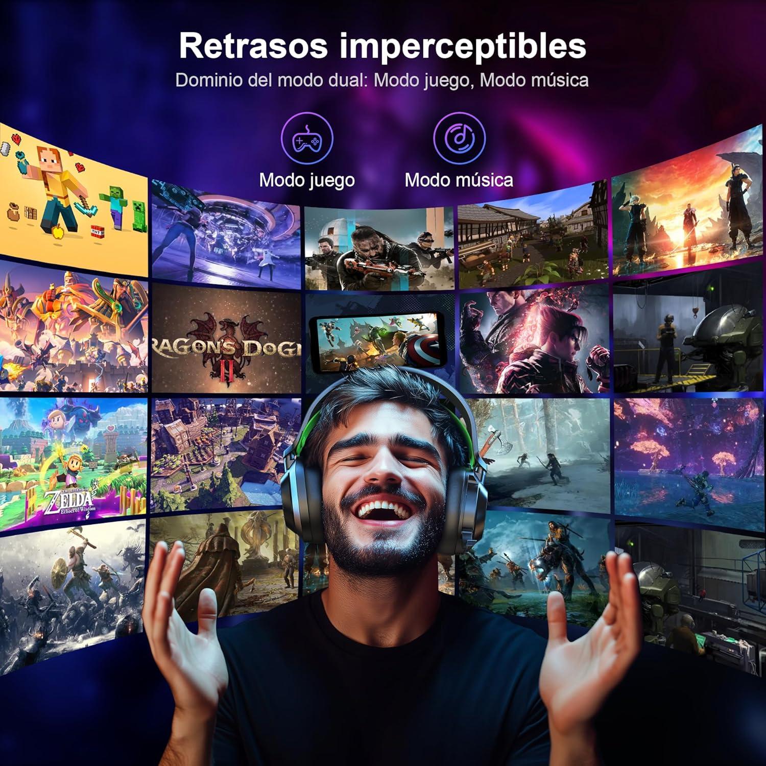 Auriculares Gaming Inalámbricos HW10 - 50h Batería, RGB, PS5/PC