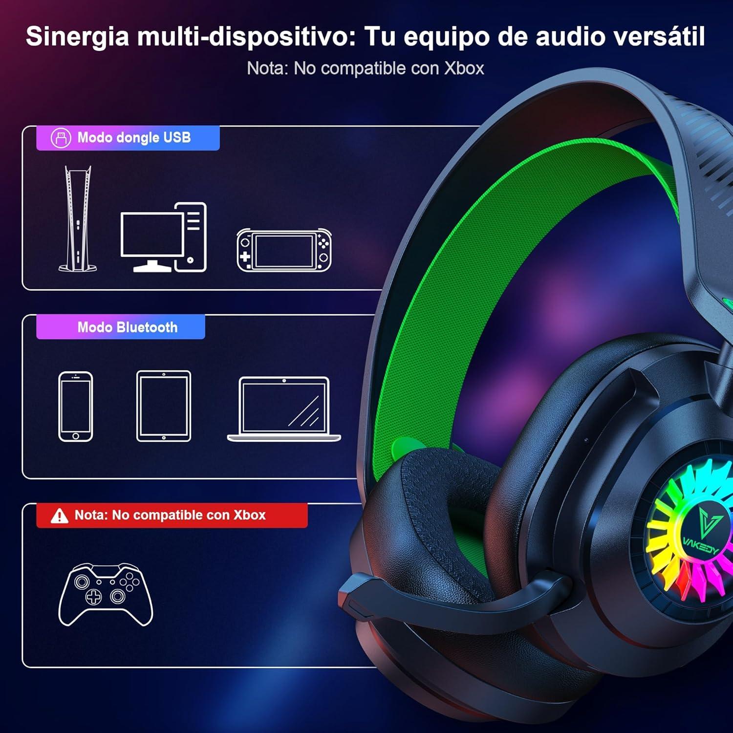 Auriculares Gaming Inalámbricos HW10 - 50h Batería, RGB, PS5/PC