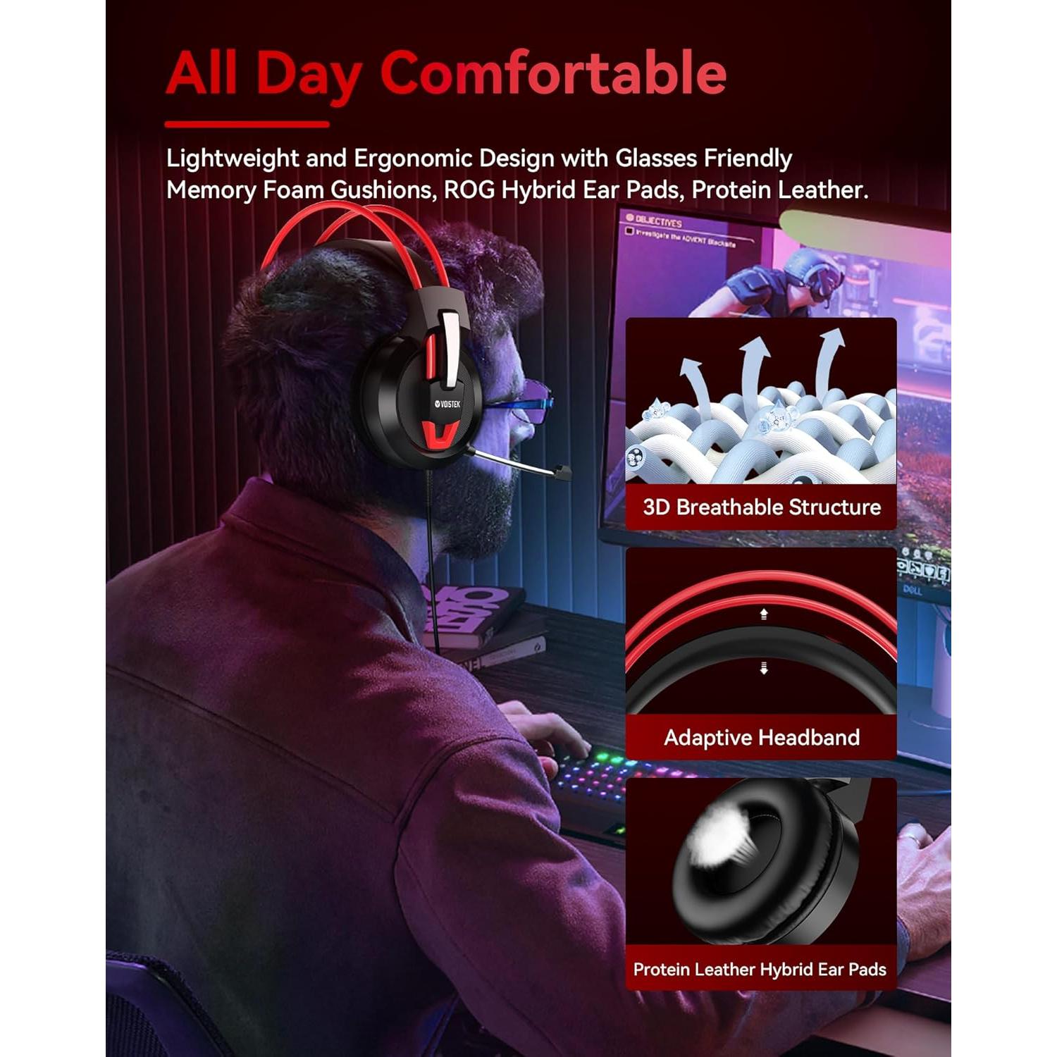 Auriculares Gaming Voistek V9 Rojo con Micrófono 50mm