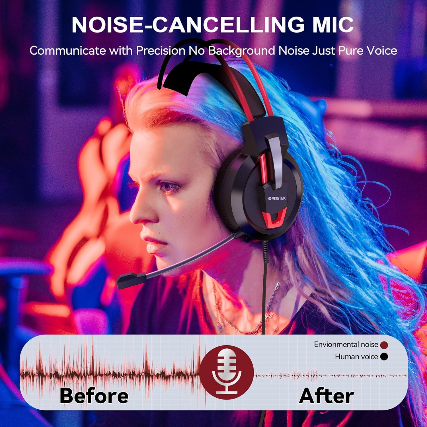 Auriculares Gaming Voistek V9 Rojo con Micrófono 50mm