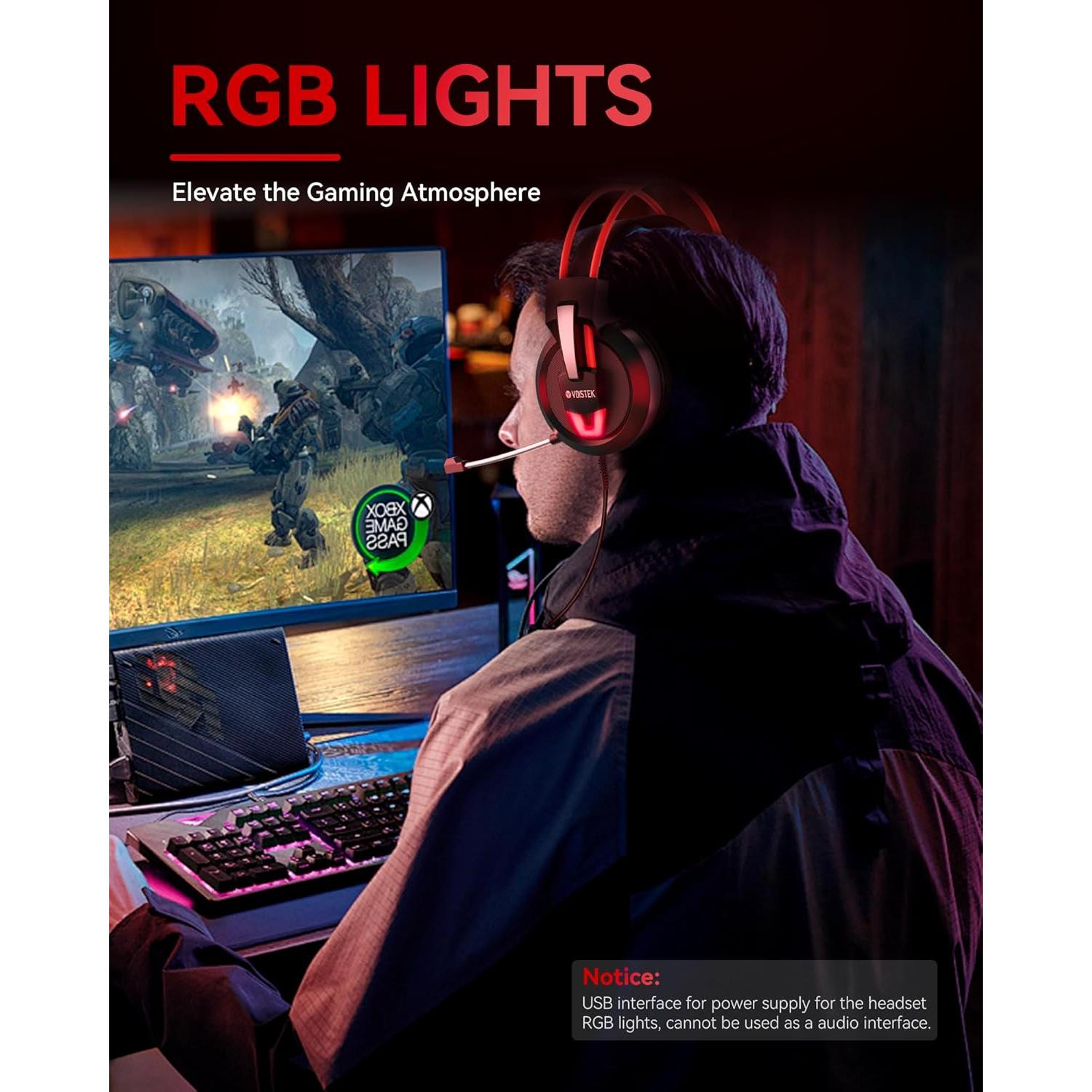 Auriculares Gaming Voistek V9 Rojo con Micrófono 50mm