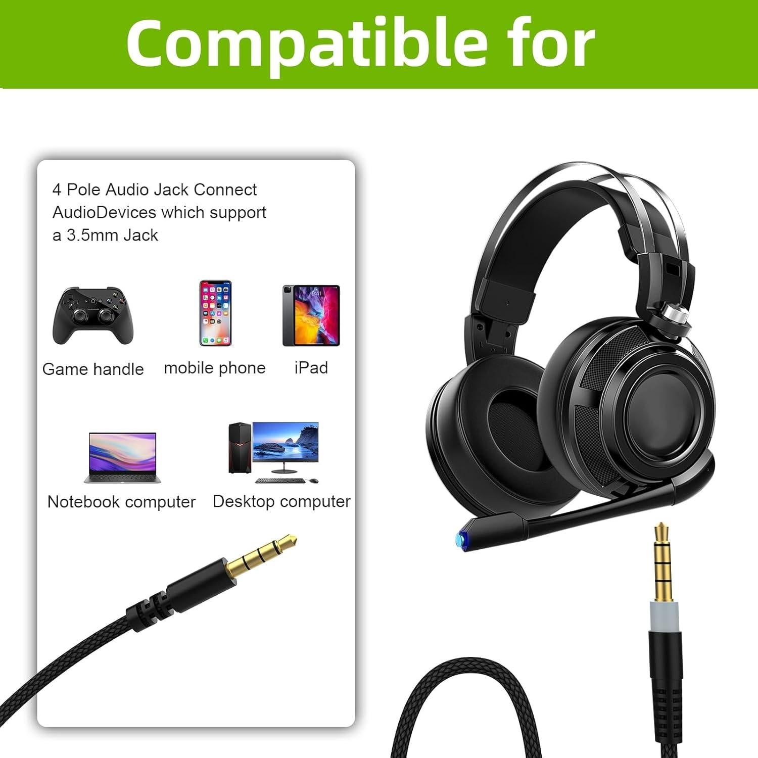 Cable de audio 3.5mm Saipomor para auriculares Kingston Hyperx Cloud Alpha y Mix 1.52m