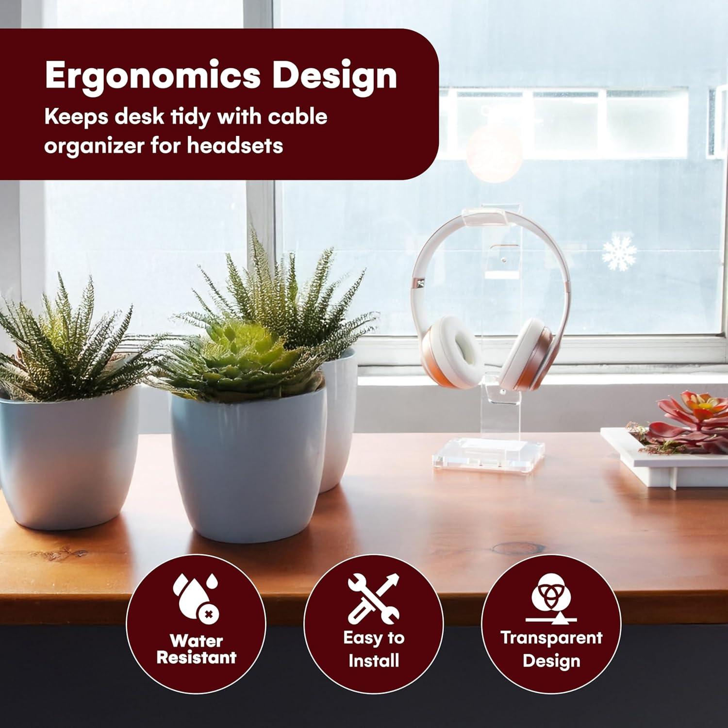 Soporte para Auriculares GeekDigg Transparente 2 en 1 con Organizador de Cables