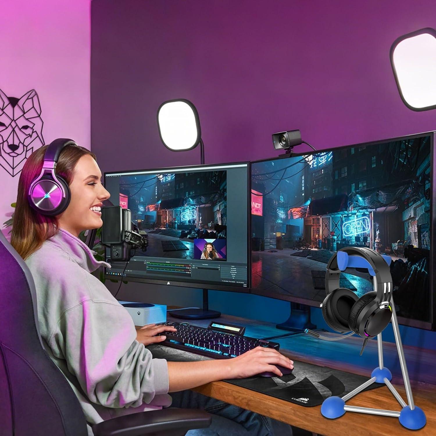 Soporte para Auriculares AJKTGHGE Azul, Diseño Trípode Estable