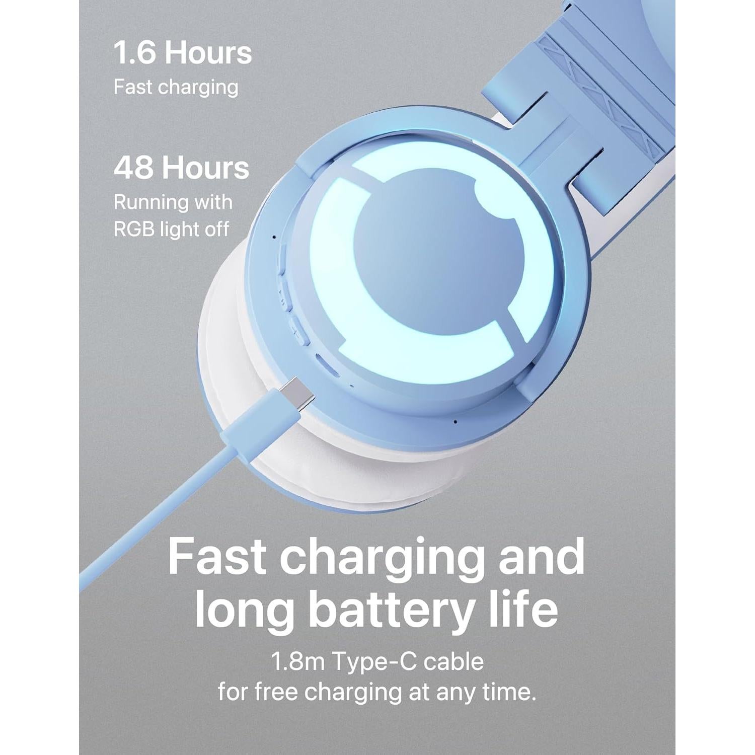 Auriculares Yowu CE Azul con Orejas de Gato y RGB