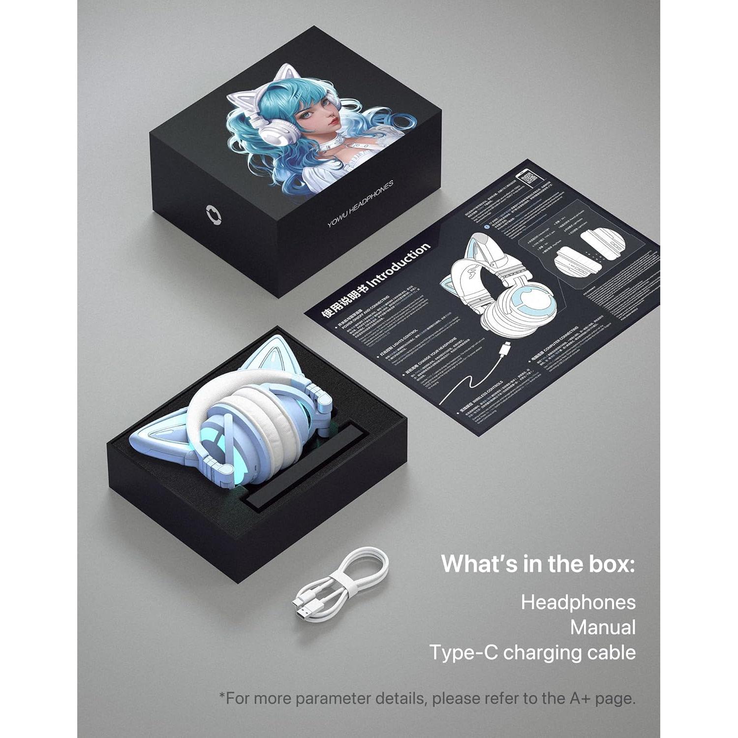 Auriculares Yowu CE Azul con Orejas de Gato y RGB