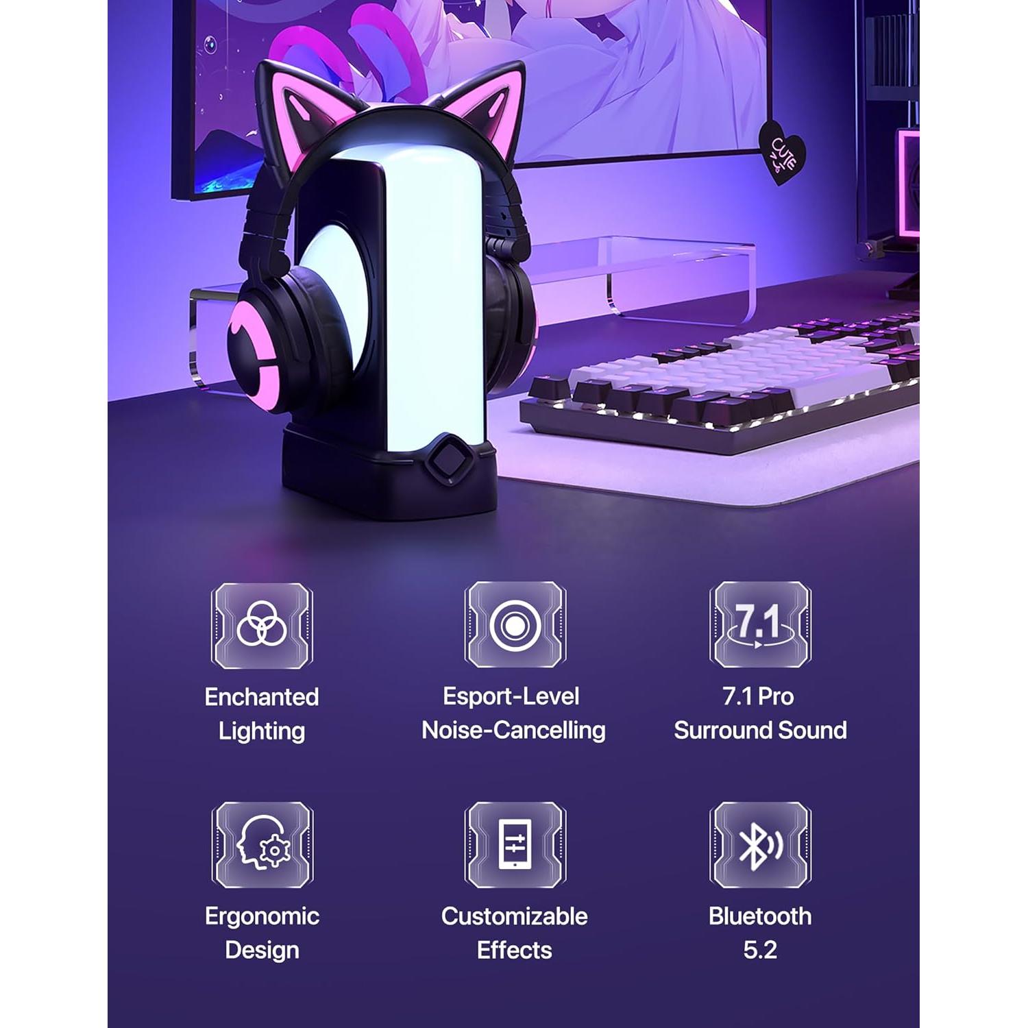 Auriculares Yowu CE Azul con Orejas de Gato y RGB