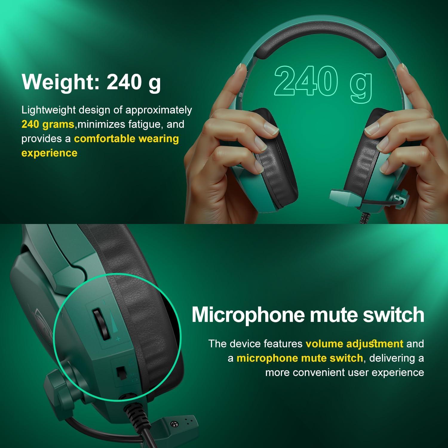 Auriculares Gaming YOTMS H-4 Verde 7.1 PS5 PS4 PC