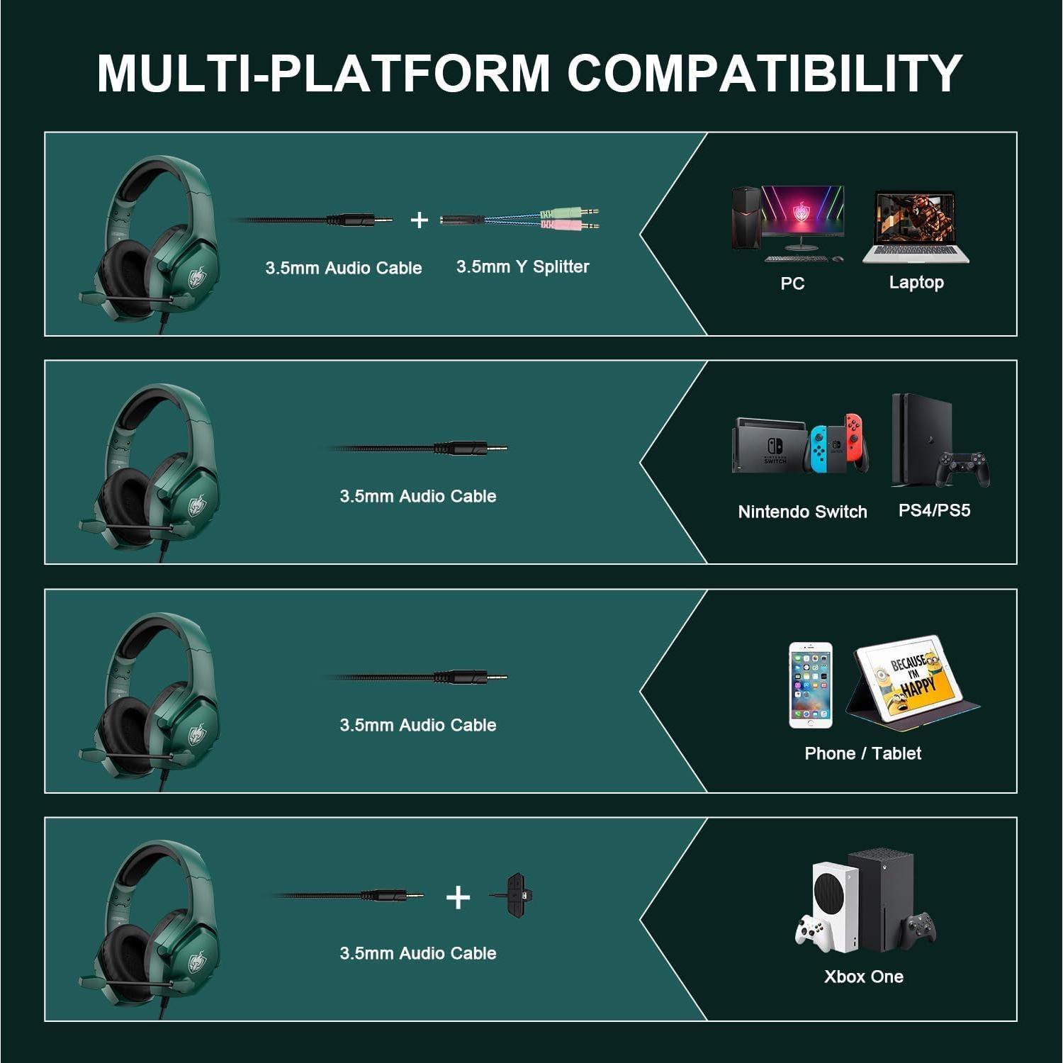 Auriculares Gaming YOTMS H-4 Verde 7.1 PS5 PS4 PC