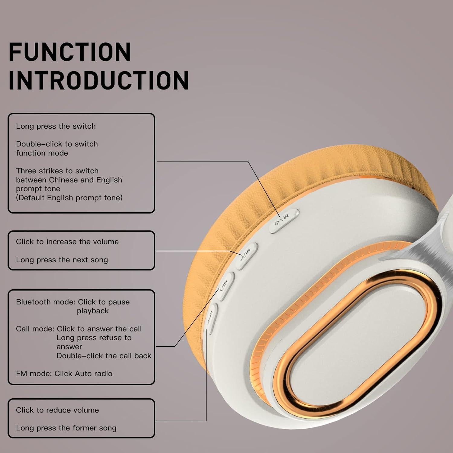 Auriculares Bluetooth H7 Plegables Inalámbricos y con Cable - Blanco Off