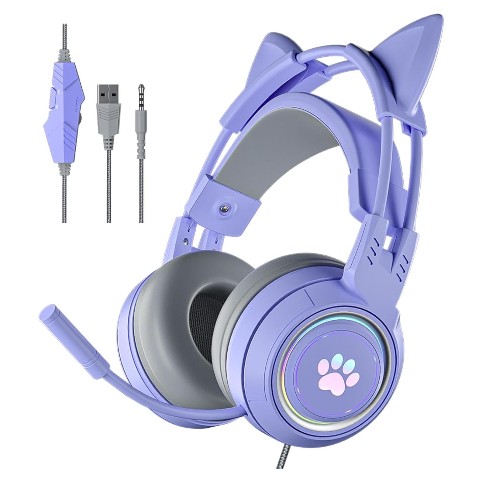 Auriculares de Juego con Orejas de Gato Xmenha Morados 3.5mm