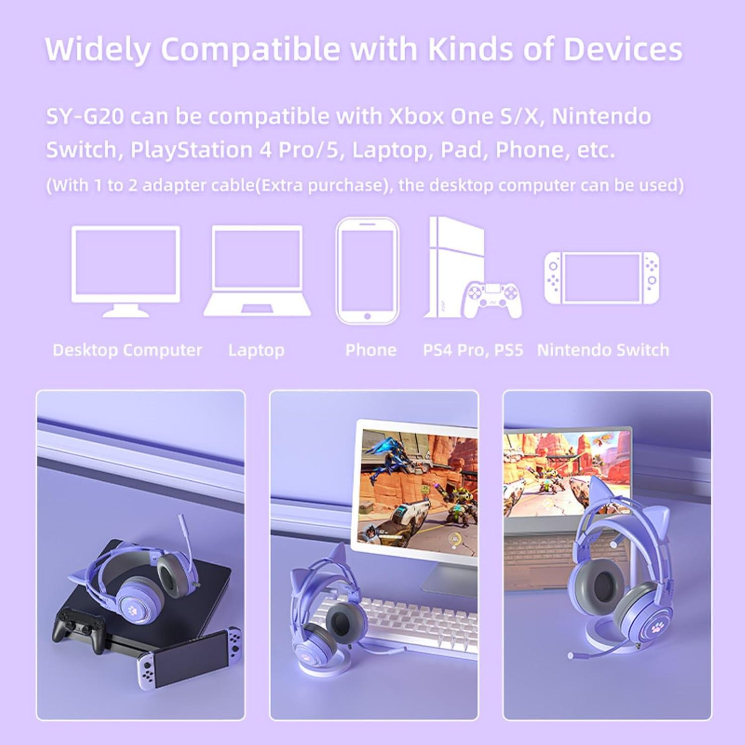 Auriculares de Juego con Orejas de Gato Xmenha Morados 3.5mm