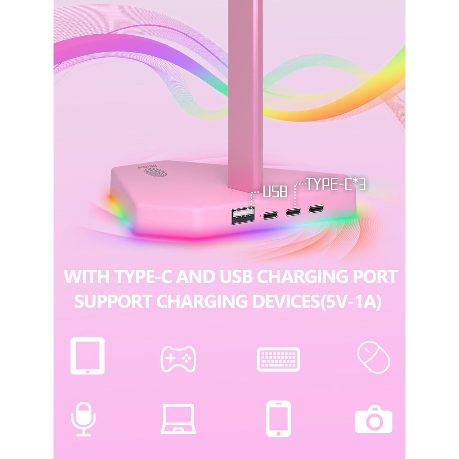 Soporte para Auriculares RGB Dongguan HS01 con 1 USB-C y 3 Tipo-C