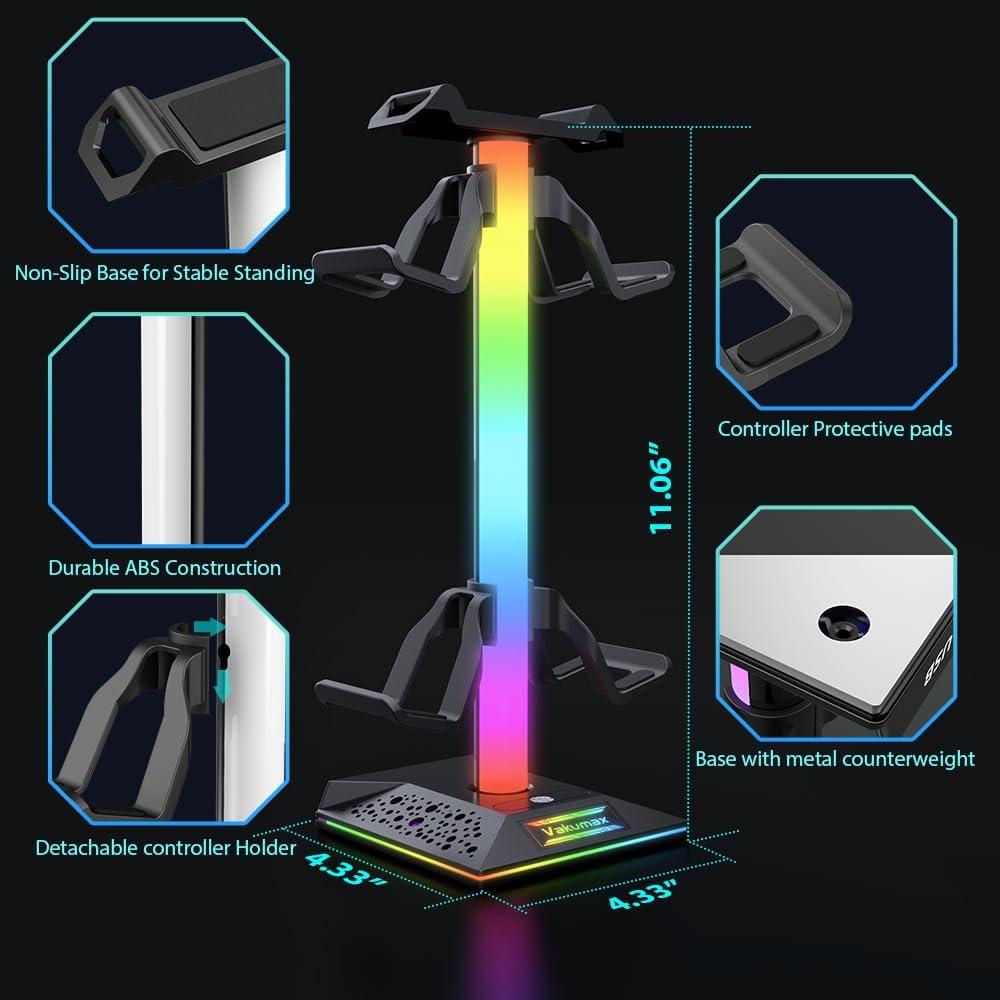 Soporte para Auriculares RGB VAKUMAX con Hub de Carga USB-C