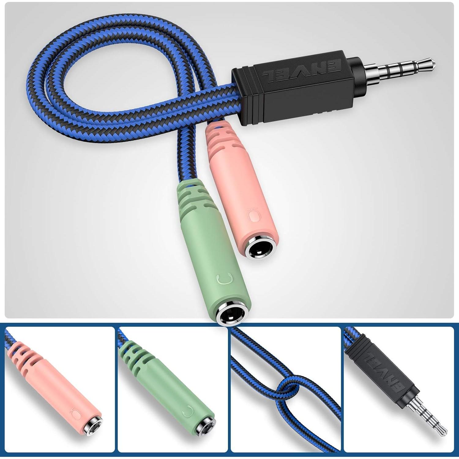 Adaptador de Auriculares ENVEL 3.5mm TRRS a 2 Hembra Micrófono