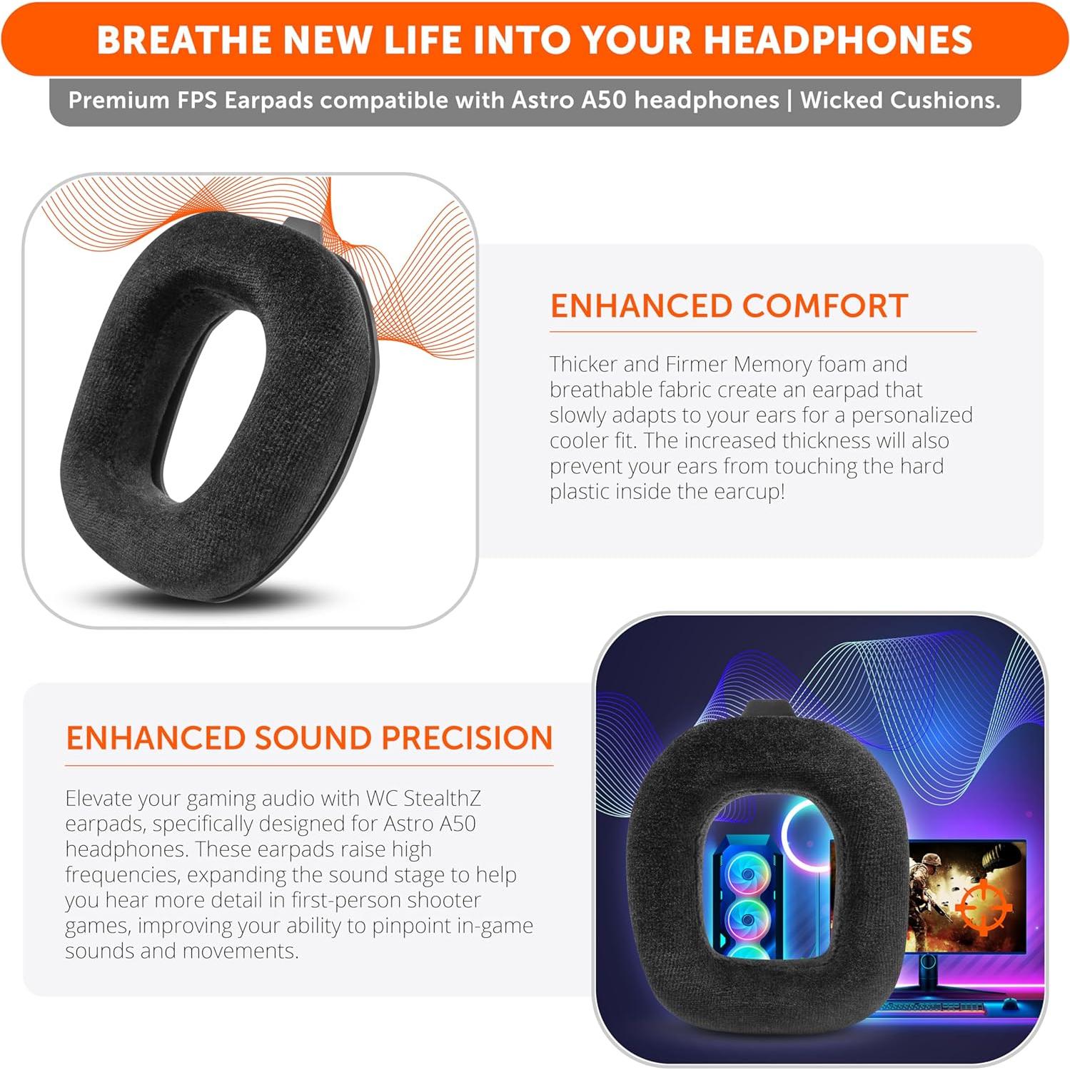 Almohadillas WC StealthZ A50 para Astro A50 Gen 4/5/A50X - Negro