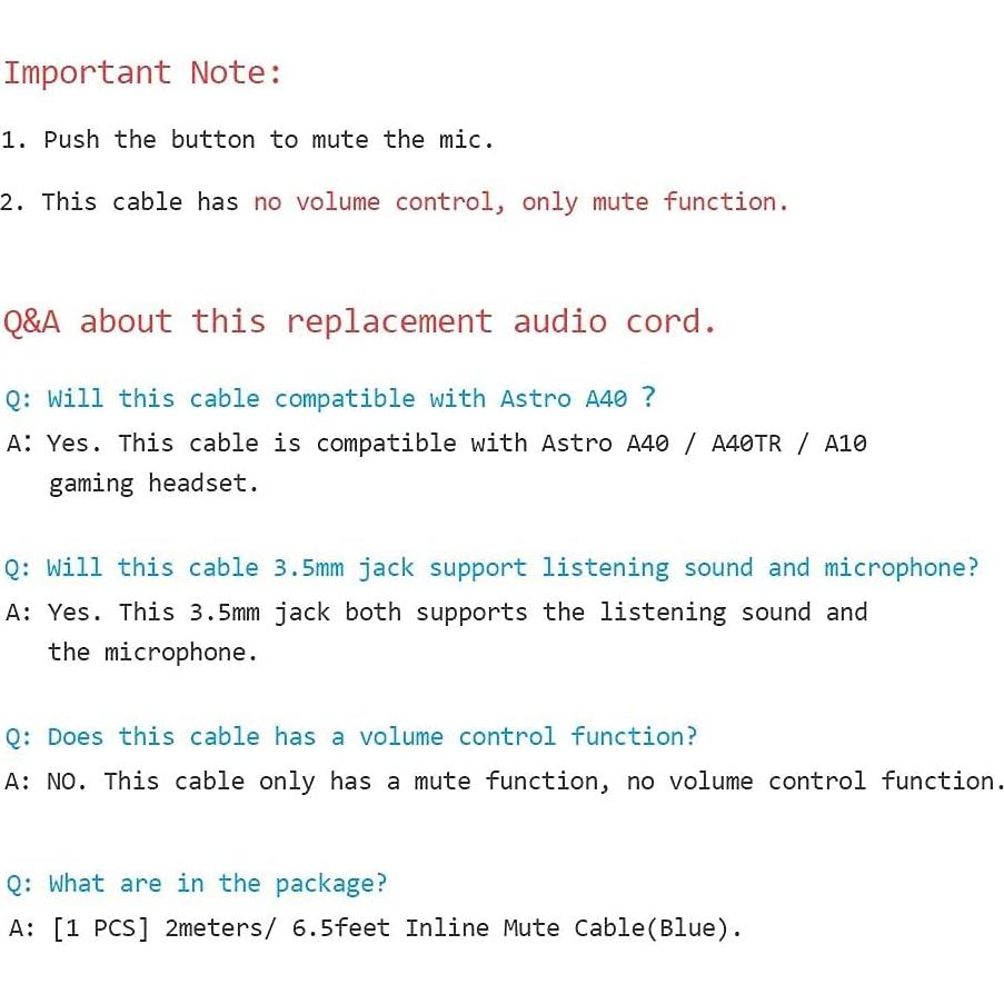 Cable de audio AUX MQDITH 2m para auriculares Astro A40 A40TR