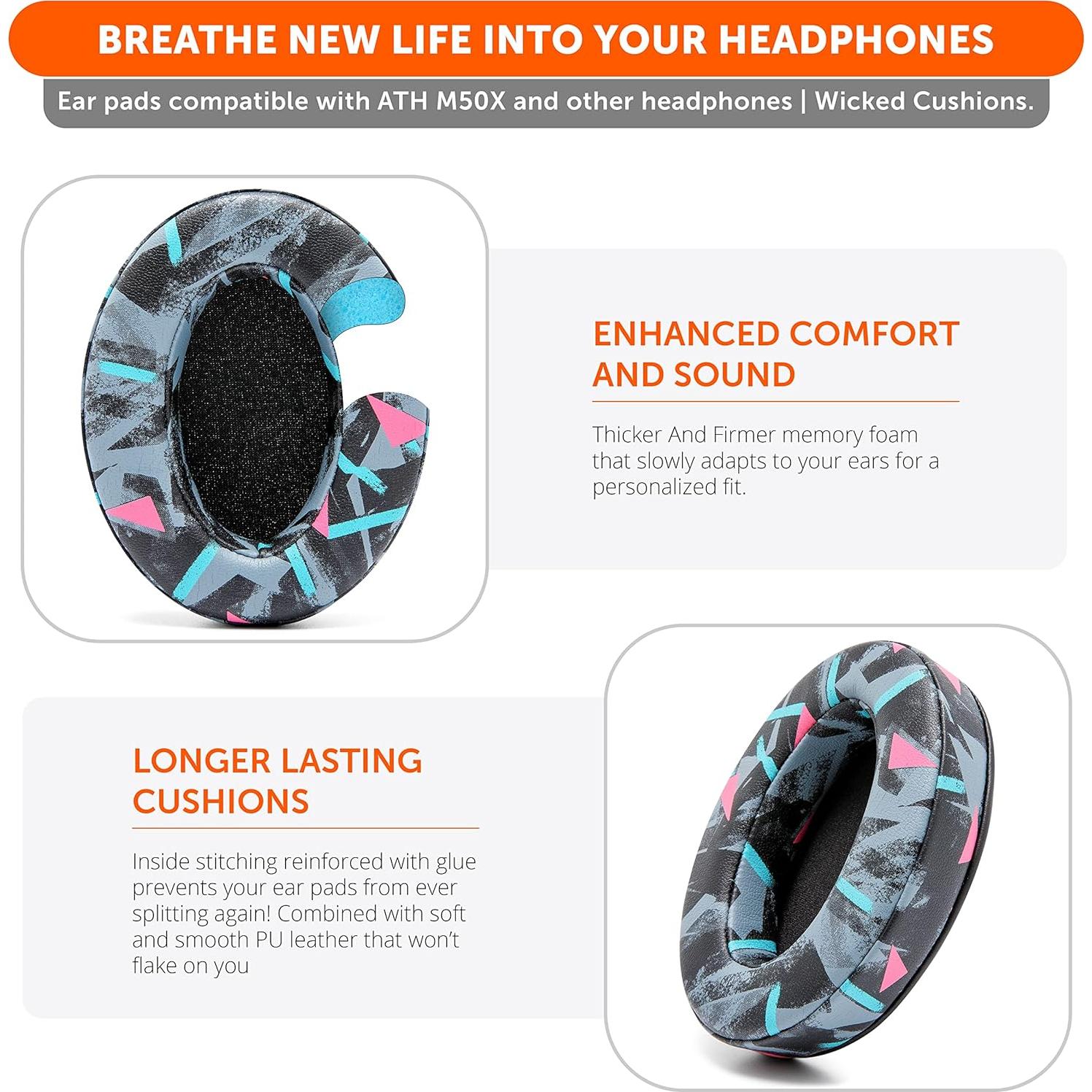 Almohadillas de oído Wicked Cushions para ATH M50X y más - Negro