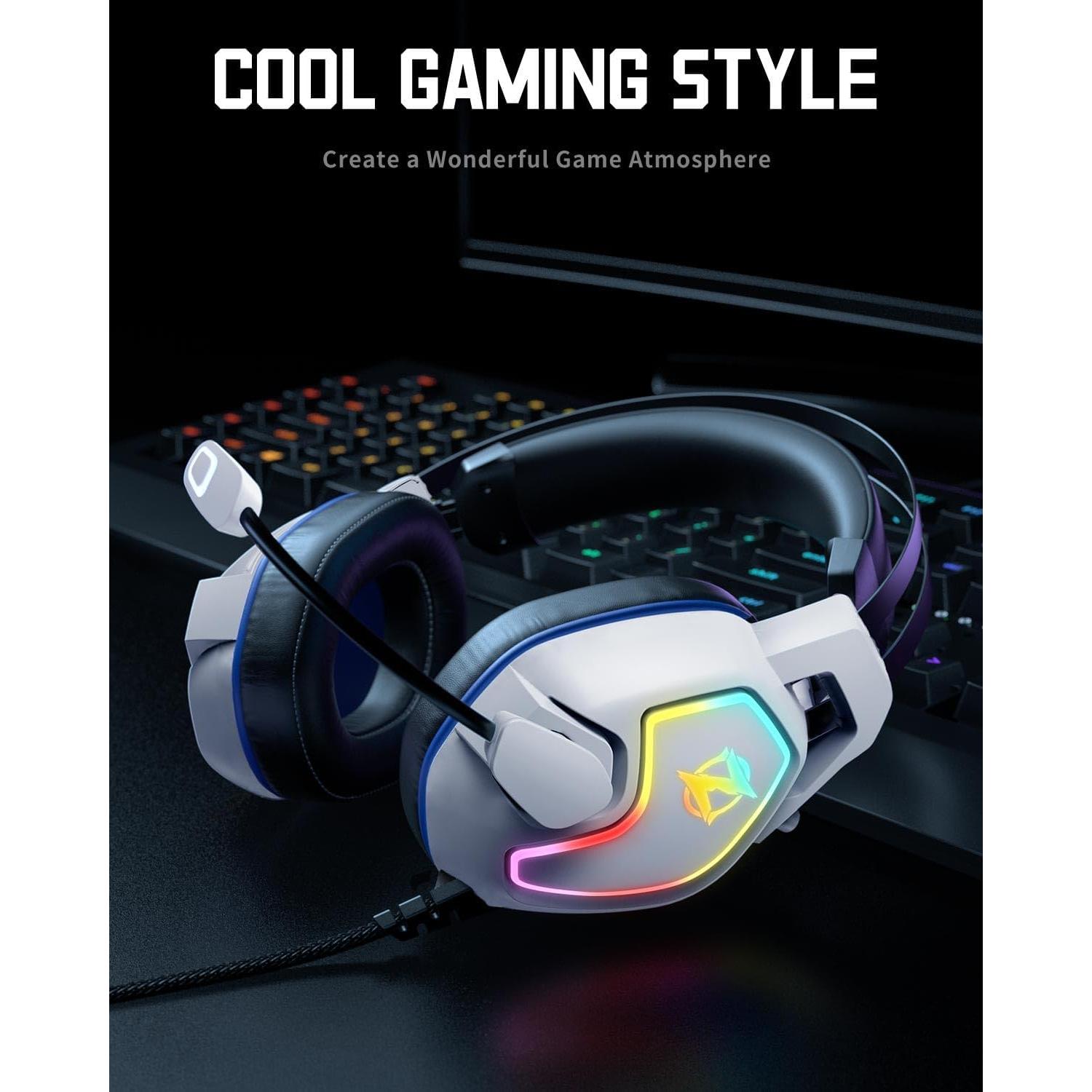 Auriculares Gaming Ozeino ZW2 Blanco con Micrófono y Luz RGB