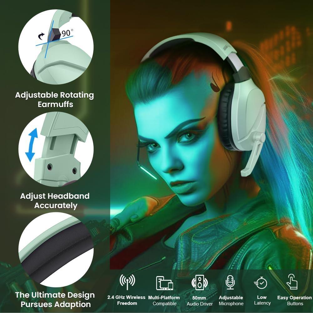 Auriculares Gaming Inalámbricos WolfLawS TA2000 Verde 50mm