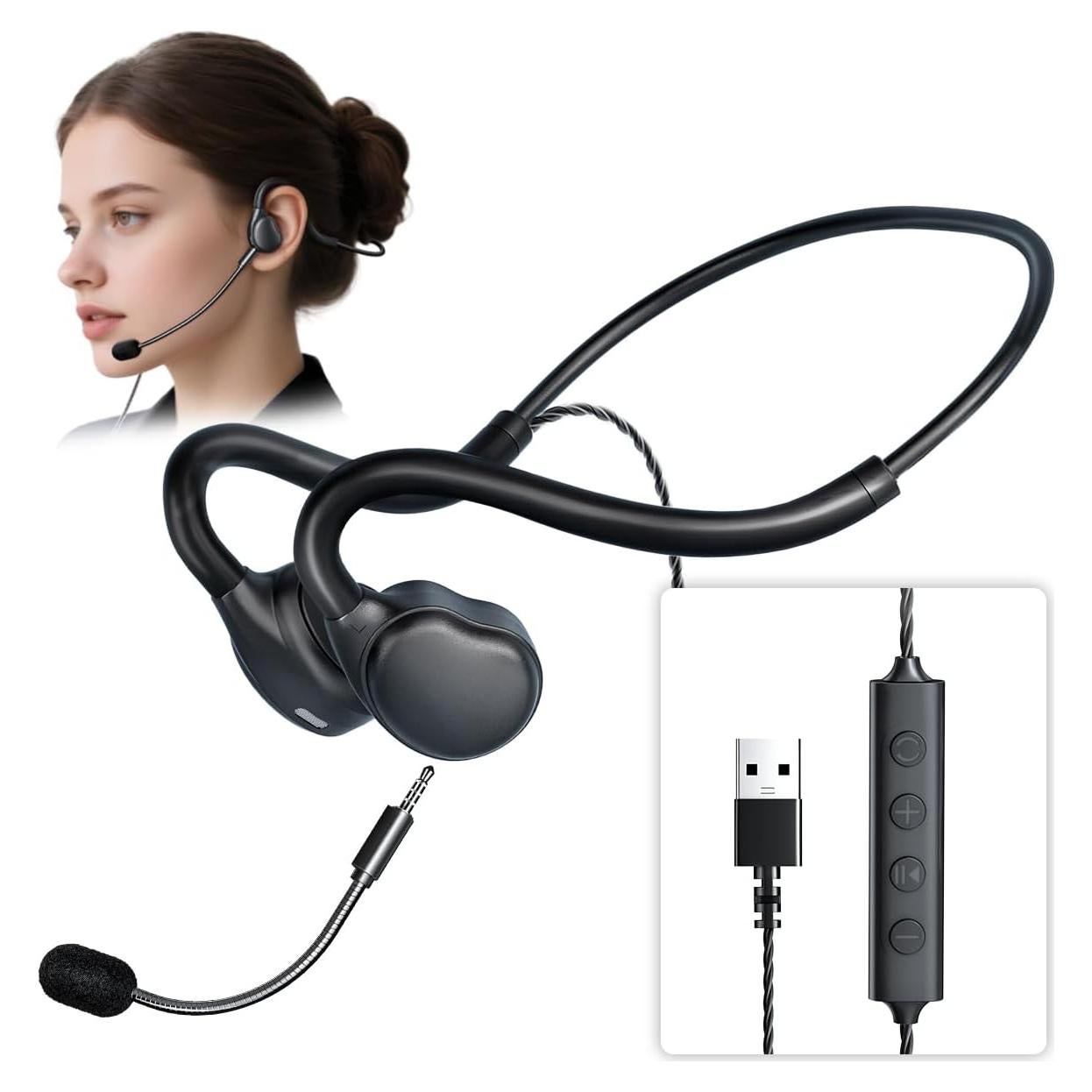 Auriculares USB QOEKUEY 08Pro con micrófono y cancelación de ruido