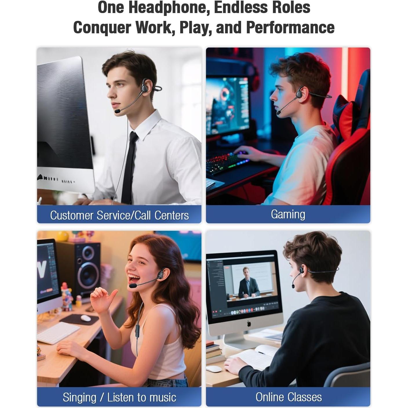 Auriculares USB QOEKUEY 08Pro con micrófono y cancelación de ruido