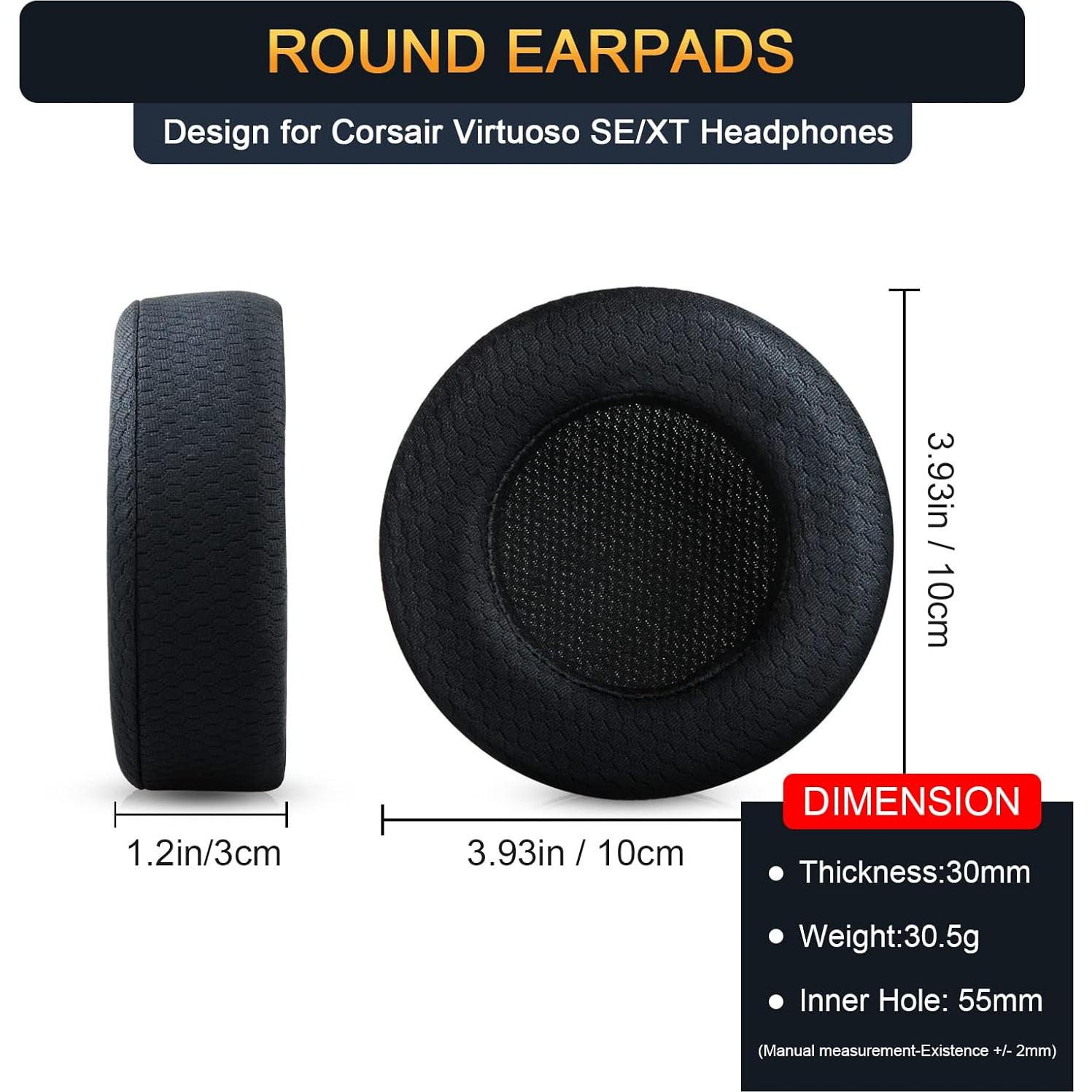 Almohadillas de Repuesto Corsair Virtuoso RGB Wireless SE XT - Tela Premium, Espuma de Memoria 3.3 cm