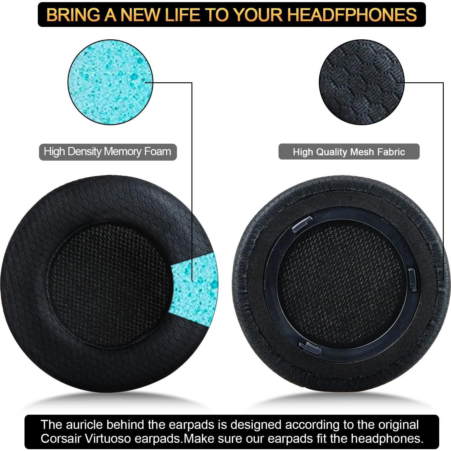 Almohadillas de Repuesto Corsair Virtuoso RGB Wireless SE XT - Tela Premium, Espuma de Memoria 3.3 cm