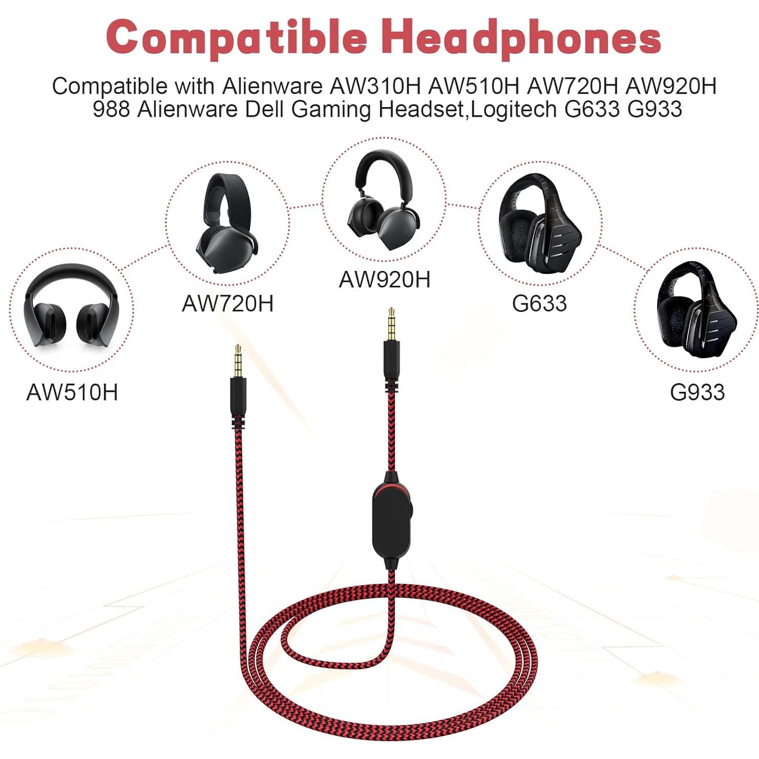 Cable de audio para auriculares Puiixur 2m con control de volumen y silencio - Rojo