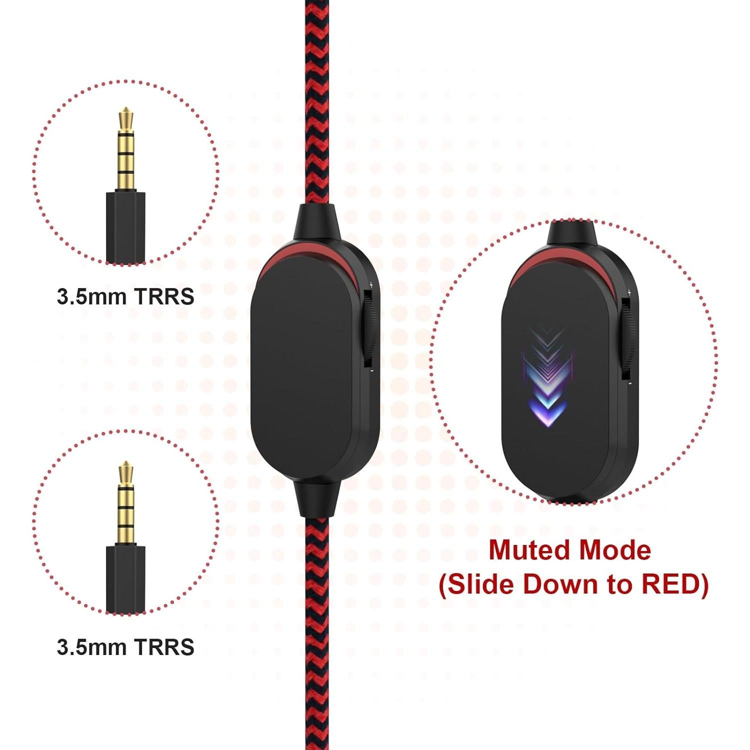 Cable de audio para auriculares Puiixur 2m con control de volumen y silencio - Rojo